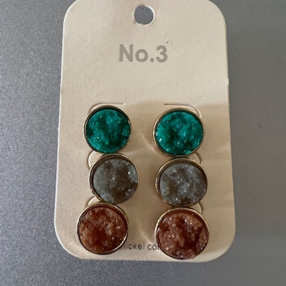 ⚡3 for $15 Gold Tone Round Druzy Earrings - set of 3